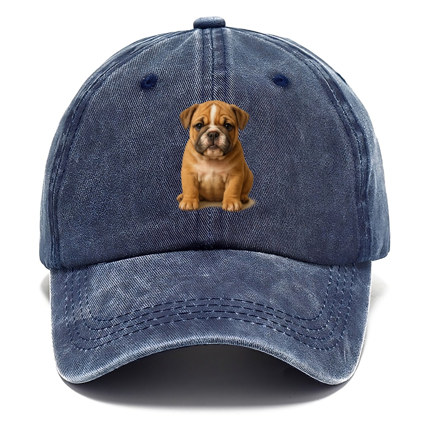 Baby Bulldog Puppy - wrinkly face, underbite, stocky body, gentle eyes, front-facing, - Classic Cap - Twilight Navy(Blue)