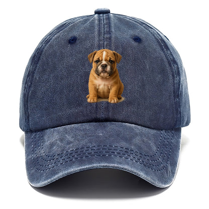 Baby Bulldog Puppy - wrinkly face, underbite, stocky body, gentle eyes, front-facing, - Classic Cap - Twilight Navy(Blue)