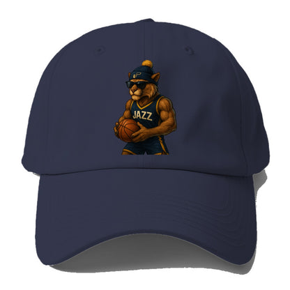 Utah Mountain Lion wearing Jazz navy and yellow beanie with music note and wayfarer - Baseball Cap - Twilight Navy(Blue)