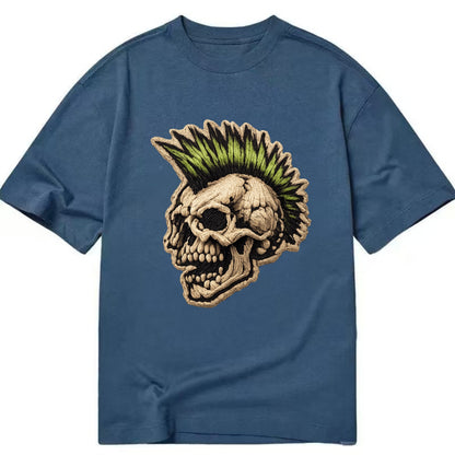 MOHAWK SKULL - punk skull with mohawk in neon green and black , punk rock - Classic T-shirt - Twilight Navy(Blue)