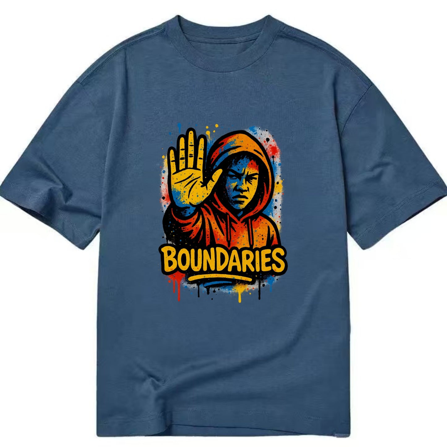 Person holding up hand in "stop" gesture - setting boundaries concept, - Classic T-shirt - Twilight Navy(Blue)