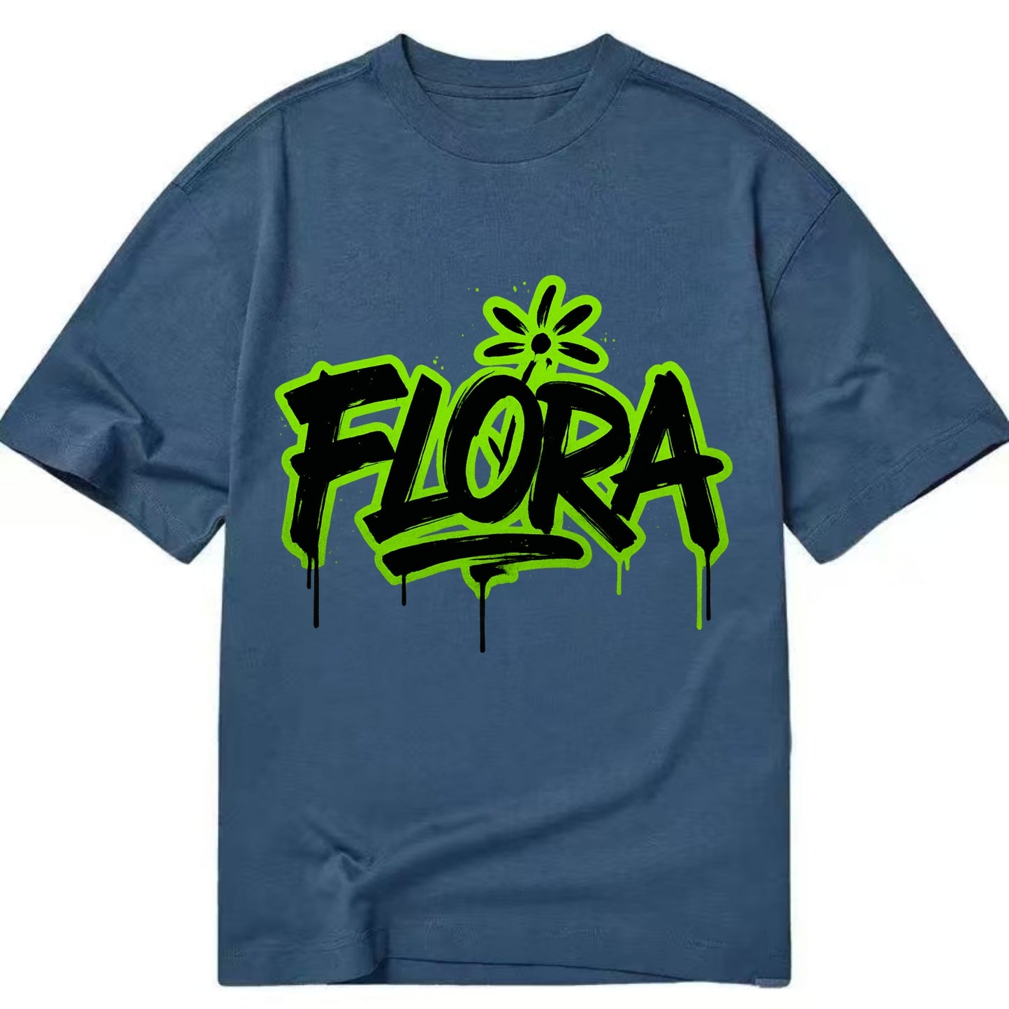 Bold typography design - "FLORA" - plant life, blooming - Classic T-shirt - Twilight Navy(Blue)