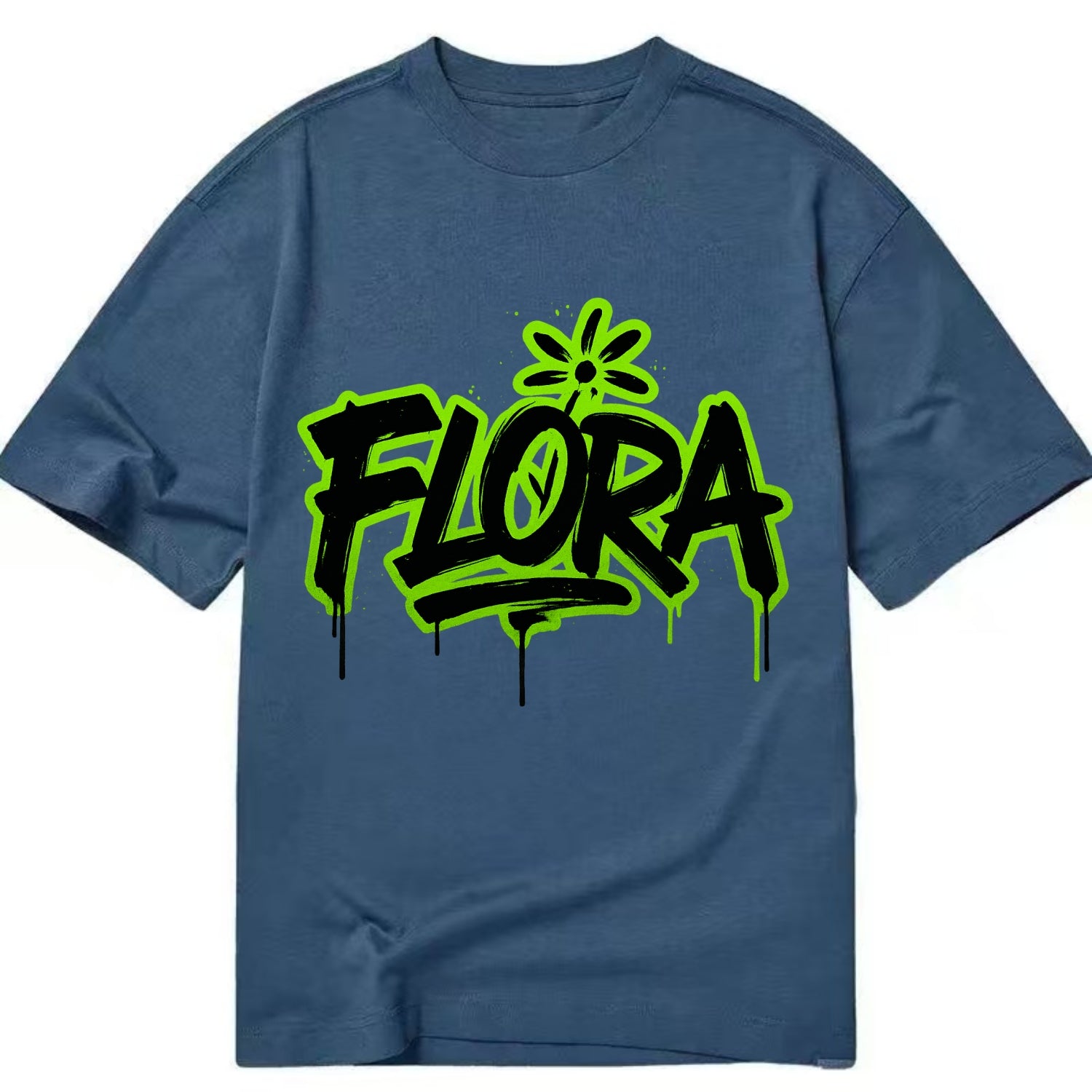 Bold typography design - "FLORA" - plant life, blooming - Classic T-shirt - Twilight Navy(Blue)
