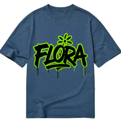 Bold typography design - "FLORA" - plant life, blooming - Classic T-shirt - Twilight Navy(Blue)