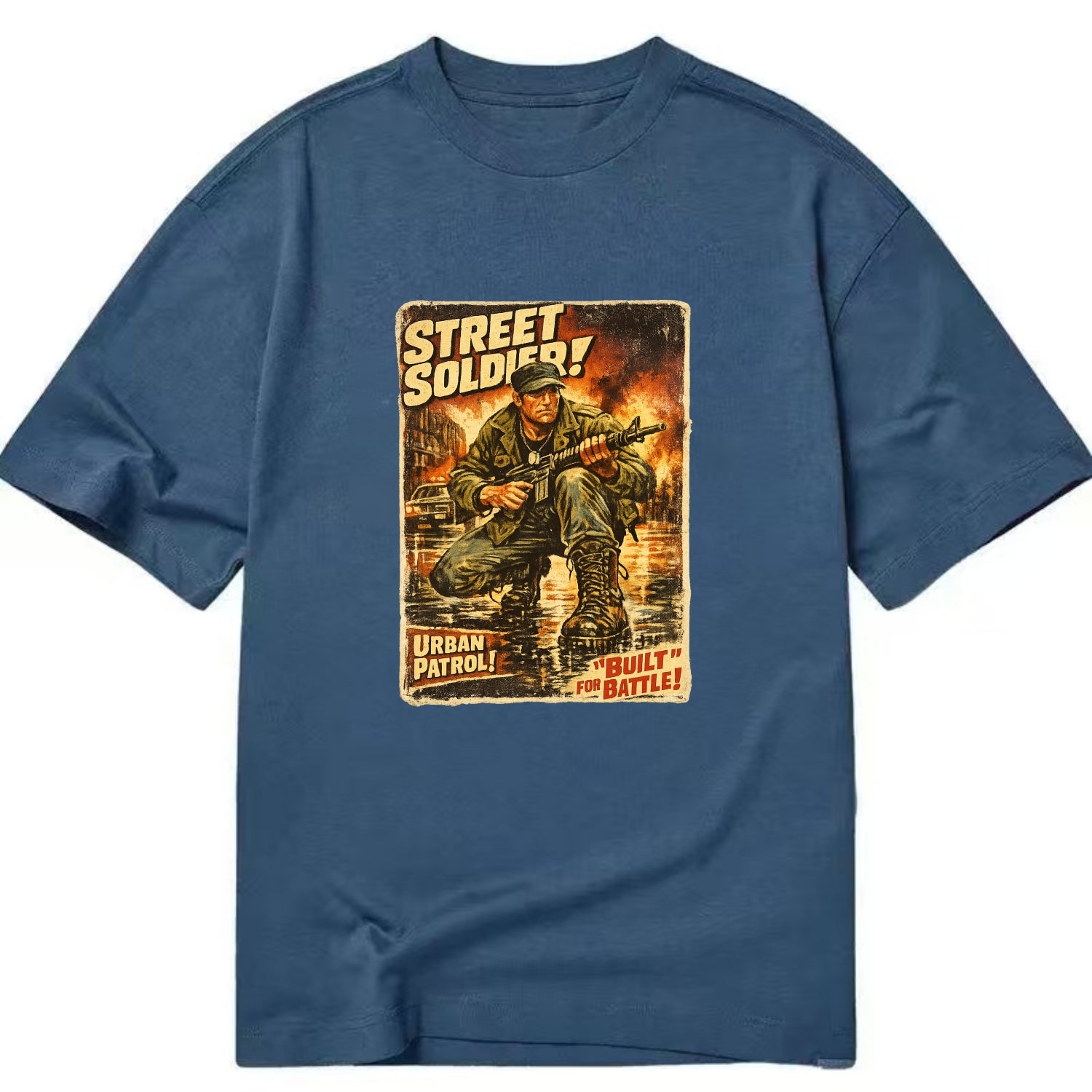 COMBAT READY | Military boots on wet pavement | Street soldier | Urban patrol | - Classic T-shirt - Twilight Navy(Blue)