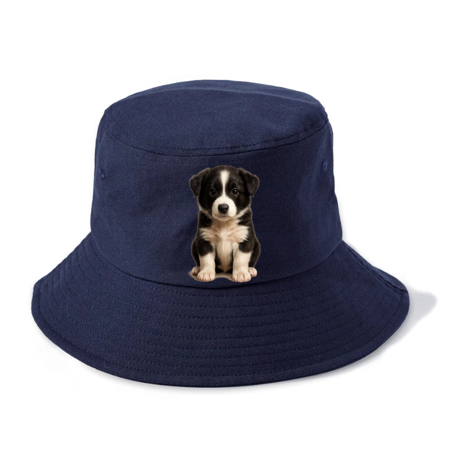Baby Border Collie Puppy - black and white, intense smart eyes, athletic build, - Bucket Hat - Twilight Navy(Blue)