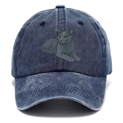 Russian Blue  relaxed lying down with he Classic Cap - Twilight Navy(Blue)