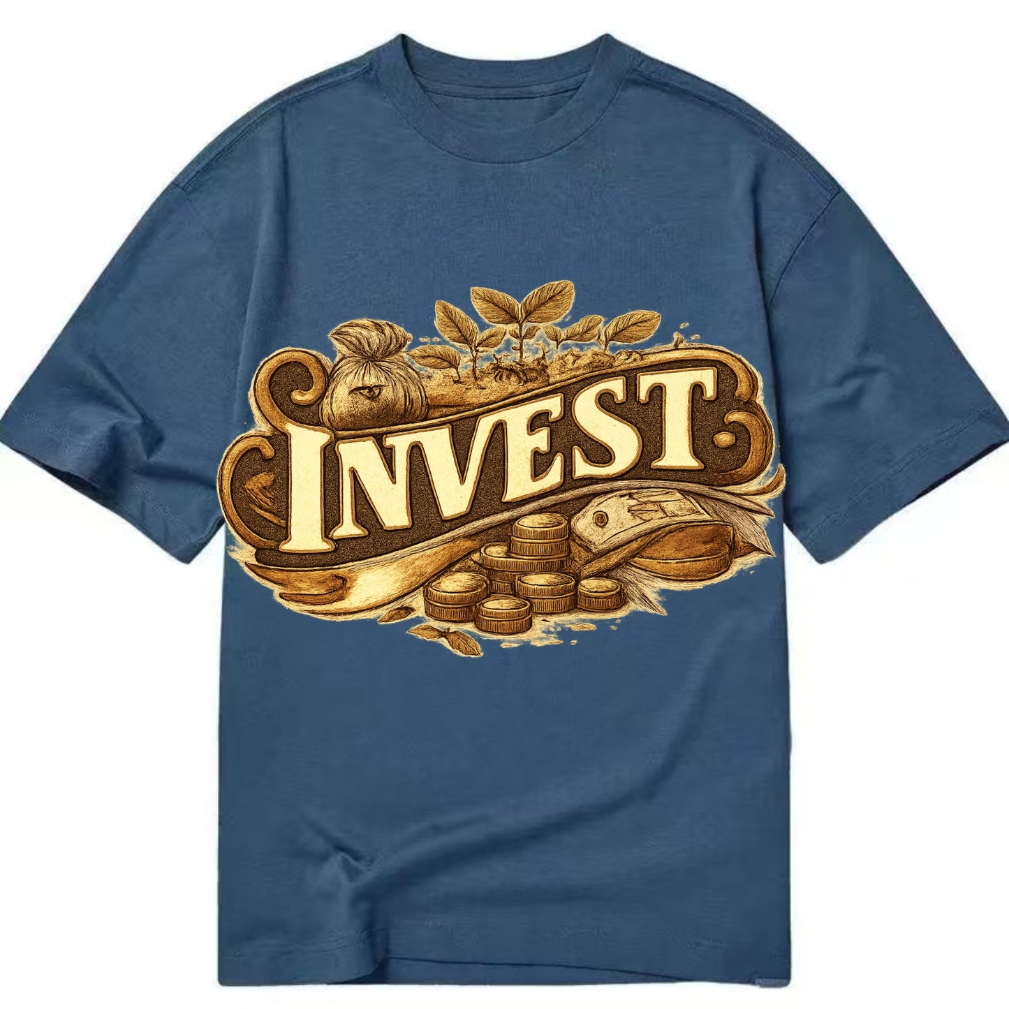 Bold typography design - "INVEST" - growing money, smart decisions - Classic T-shirt - Twilight Navy(Blue)