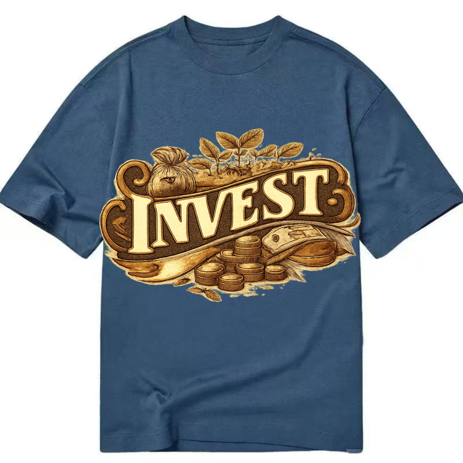 Bold typography design - "INVEST" - growing money, smart decisions - Classic T-shirt - Twilight Navy(Blue)