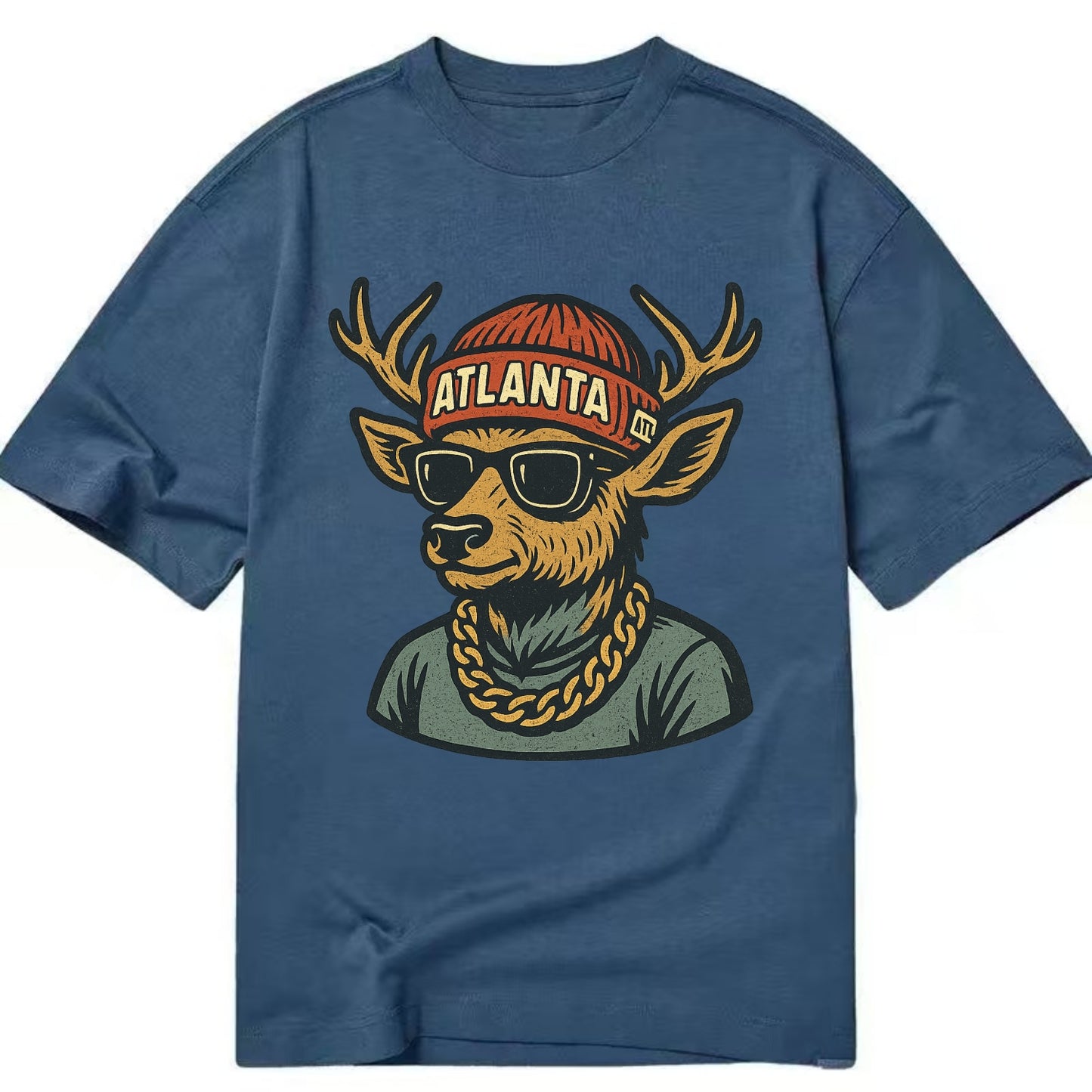 "deer" "atlanta" "atl" "red" "us South" - Classic T-shirt - Twilight Navy(Blue)