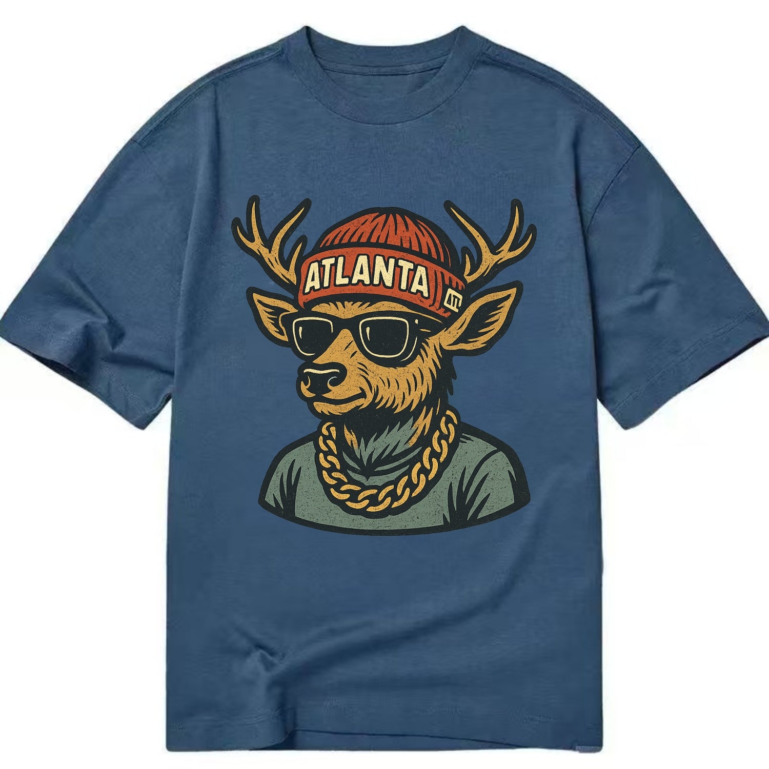 "deer" "atlanta" "atl" "red" "us South" - Classic T-shirt - Twilight Navy(Blue)