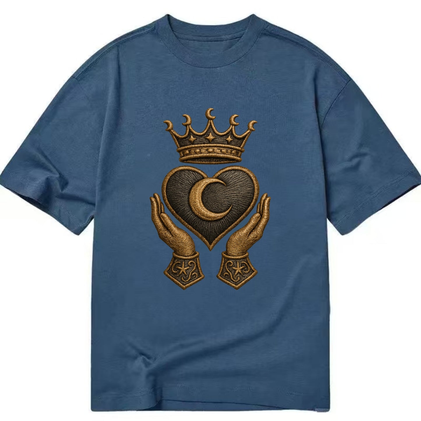 Moonlit crescent crown cradling a hematite heart with stargazer hands cupped - Classic T-shirt - Twilight Navy(Blue)