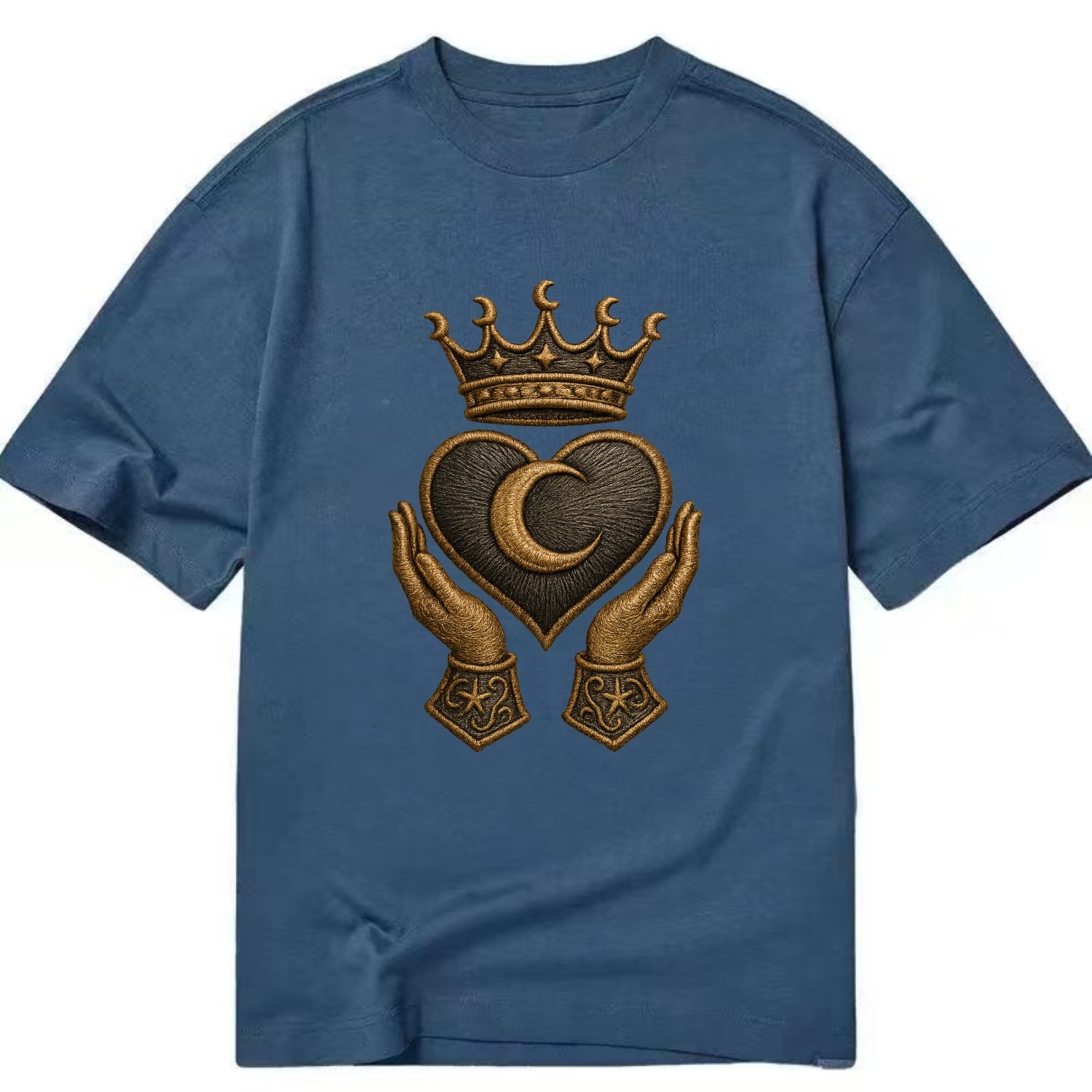 Moonlit crescent crown cradling a hematite heart with stargazer hands cupped - Classic T-shirt - Twilight Navy(Blue)