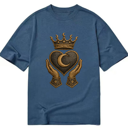 Moonlit crescent crown cradling a hematite heart with stargazer hands cupped - Classic T-shirt - Twilight Navy(Blue)
