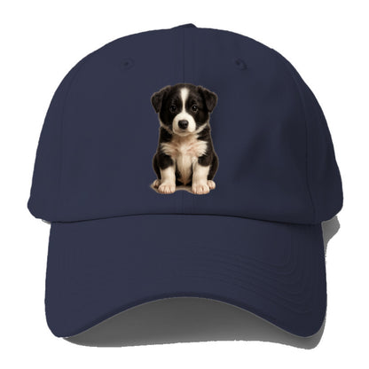 Baby Border Collie Puppy - black and white, intense smart eyes, - Baseball Cap For Big Heads - Twilight Navy(Blue)