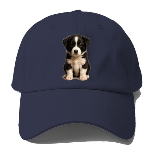 Baby Border Collie Puppy - black and white, intense smart eyes, - Baseball Cap For Big Heads - Twilight Navy(Blue)