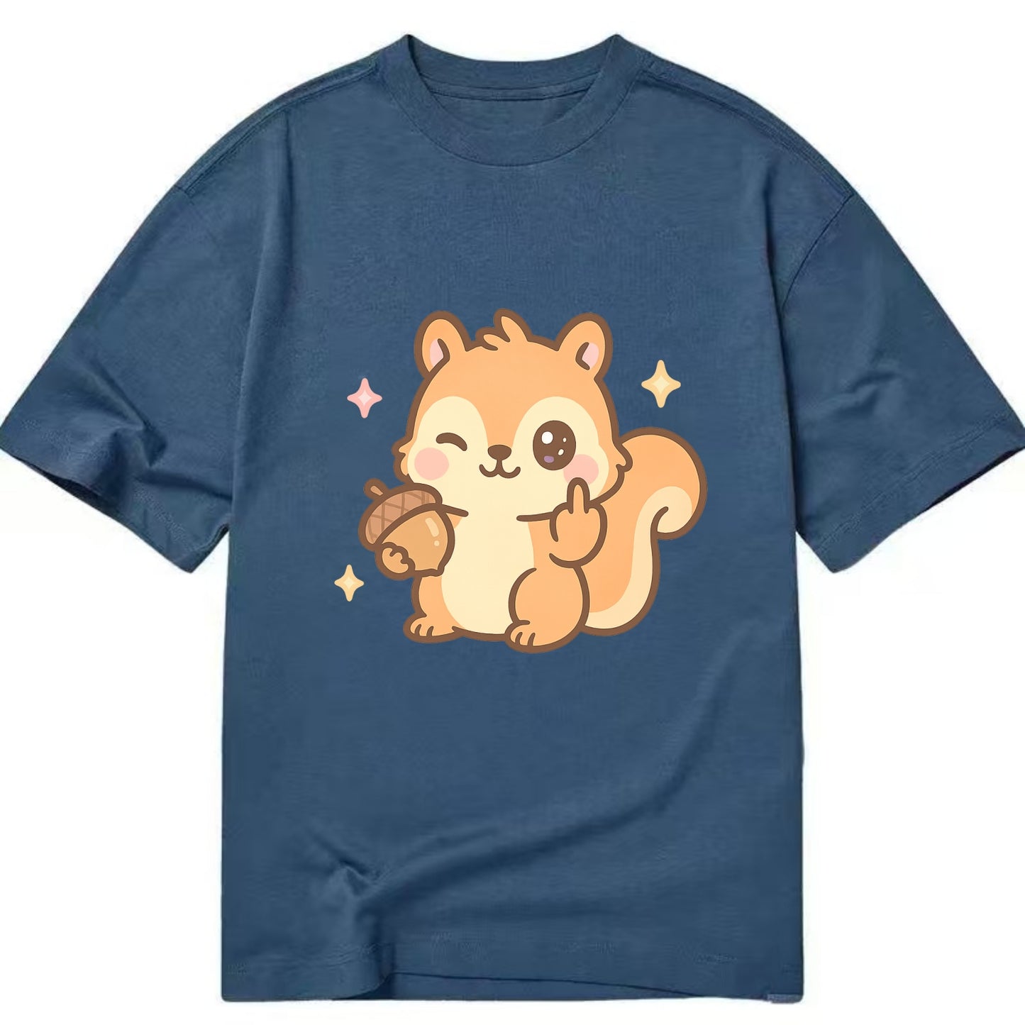 sweet squirrel holding acorn in one paw, flipping off with the other - Classic T-shirt - Twilight Navy(Blue)