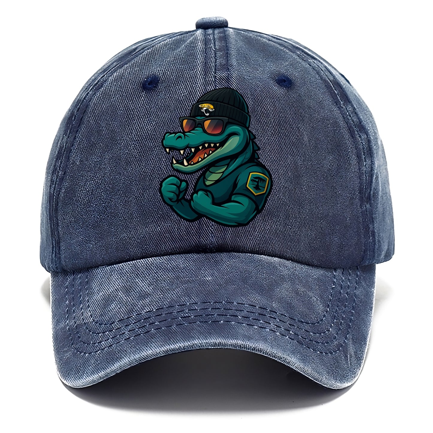 Jacksonville Alligator wearing Jaguars beanie with swamp patch and wayfarer sunglasses - Classic Cap - Twilight Navy(Blue)