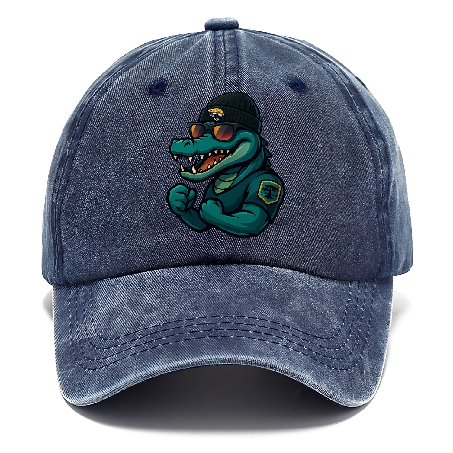 Jacksonville Alligator wearing Jaguars beanie with swamp patch and wayfarer sunglasses - Classic Cap - Twilight Navy(Blue)
