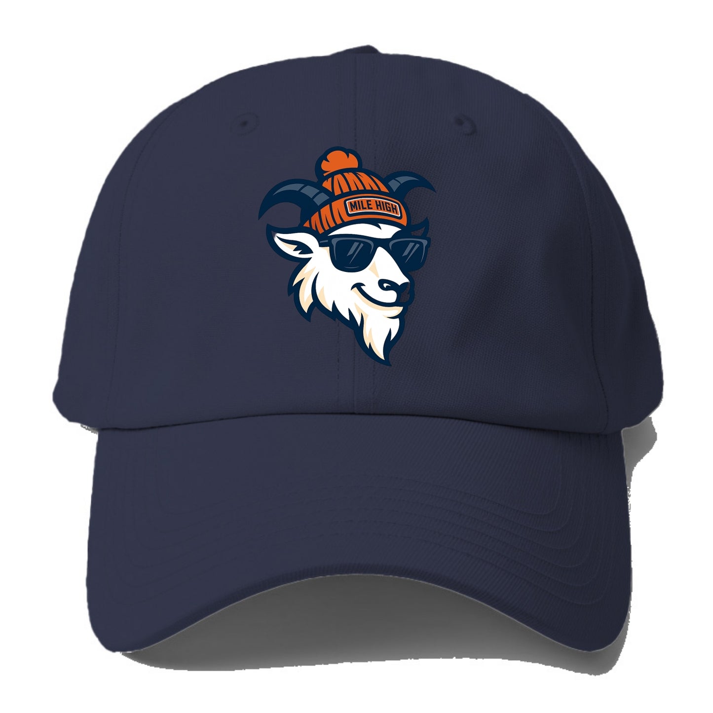 Denver Mountain Goat wearing Broncos beanie with Mile High patch and wayfarer - Baseball Cap - Twilight Navy(Blue)