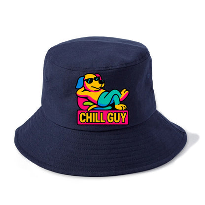 Super relaxed dog character lounging unbothered - "Chill Guy" meme energy, laid back - Bucket Hat - Twilight Navy(Blue)
