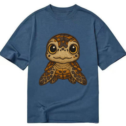 Baby Hawksbill Turtle - amber and brown shell pattern, curious golden eyes, - Classic T-shirt - Twilight Navy(Blue)