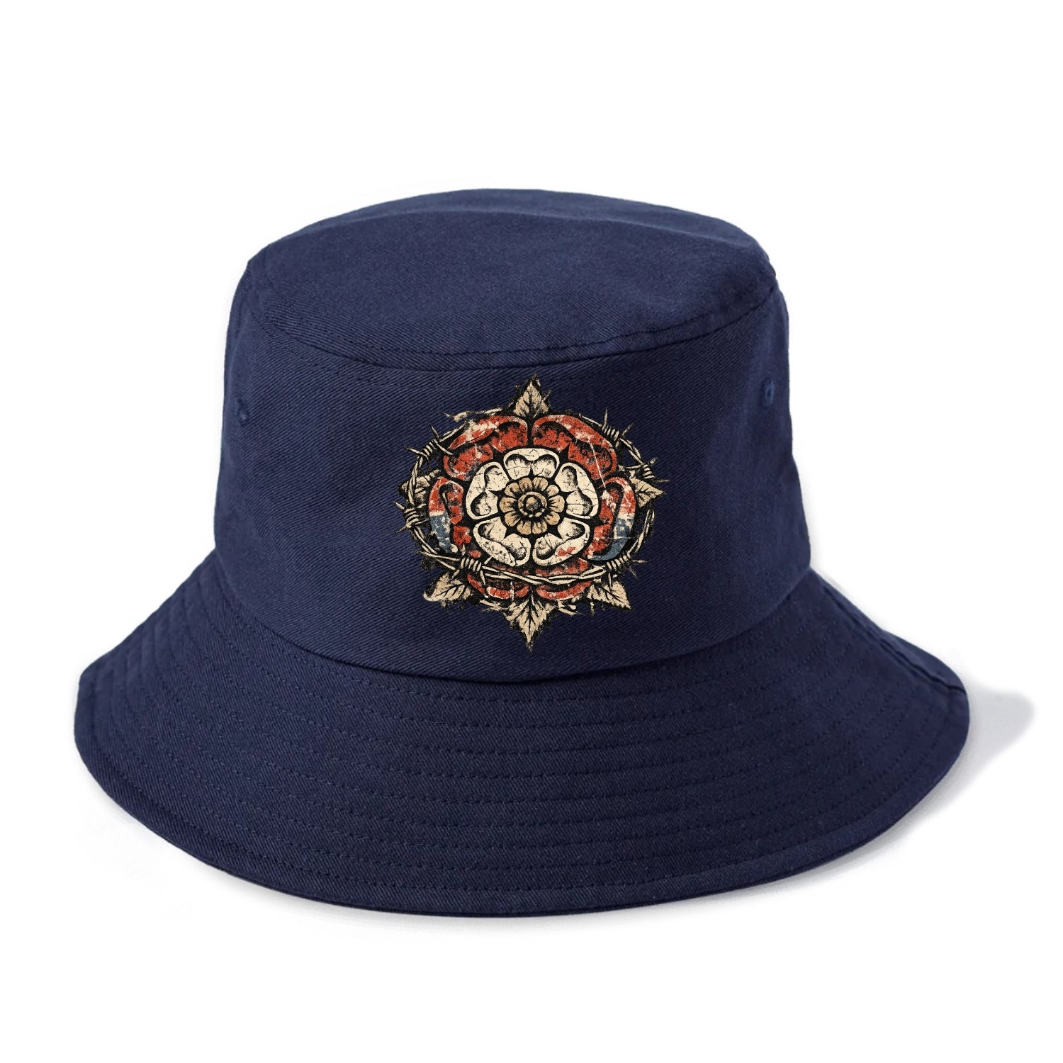 THORNED ROSE | Tudor rose with thorns | Barbed wire integration | Beautiful danger | - Bucket Hat - Twilight Navy(Blue)