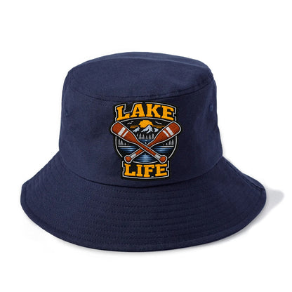 CANOE PADDLE - wooden paddle crossed in brown and cream , lake life - Bucket Hat - Twilight Navy(Blue)