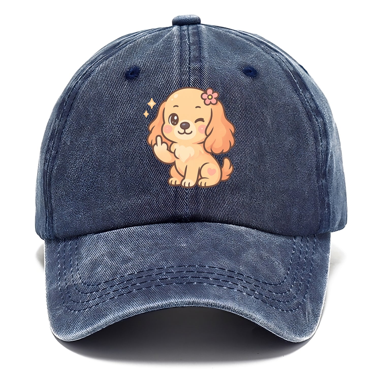Cocker Spaniel with long wavy ears, gentle face, paw flipping off - Classic Cap - Twilight Navy(Blue)