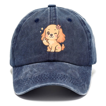 Cocker Spaniel with long wavy ears, gentle face, paw flipping off - Classic Cap - Twilight Navy(Blue)