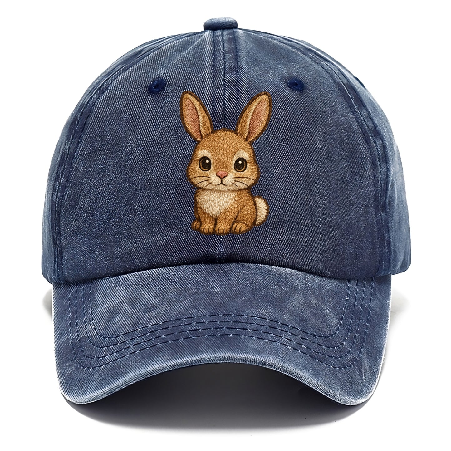 Baby Rabbit - long ears, fluffy white tail, pink nose, large brown eyes, - Classic Cap - Twilight Navy(Blue)