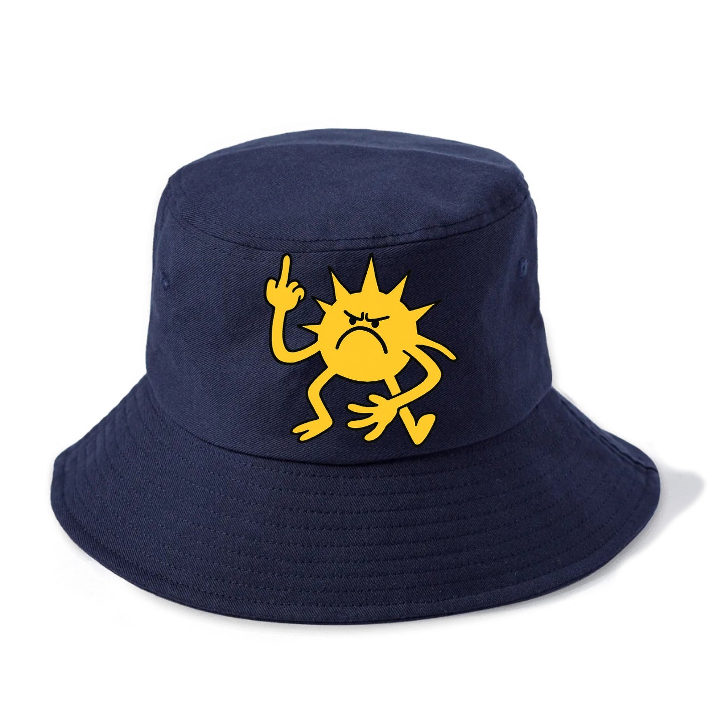 MORNINGS ARE PUNISHMENT | Grumpy sun with middle finger - Bucket Hat - Twilight Navy(Blue)