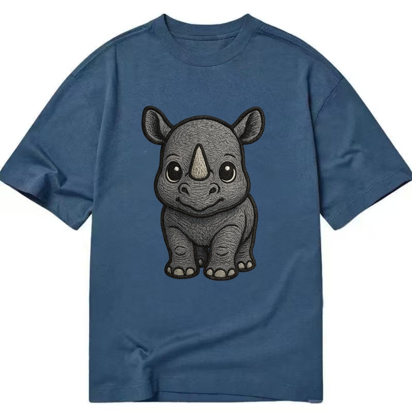 Baby Rhino - gray armor skin, tiny horn nub, round eyes, front-facing, tank baby - Classic T-shirt - Twilight Navy(Blue)