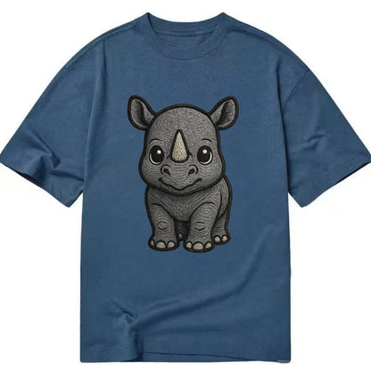Baby Rhino - gray armor skin, tiny horn nub, round eyes, front-facing, tank baby - Classic T-shirt - Twilight Navy(Blue)