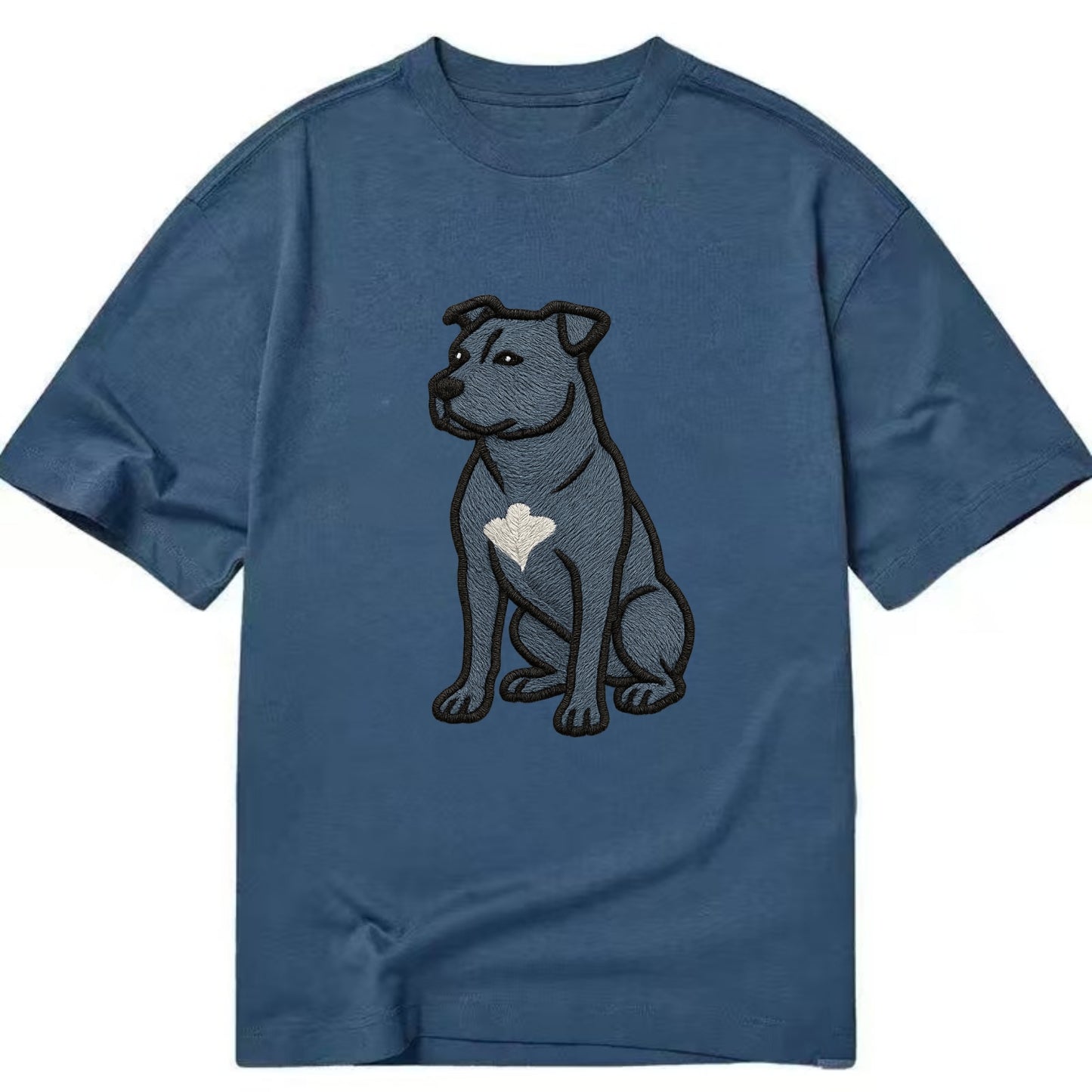 American Staffordshire Terrier - Blue embroidered design - Classic T-shirt - Twilight Navy(Blue)