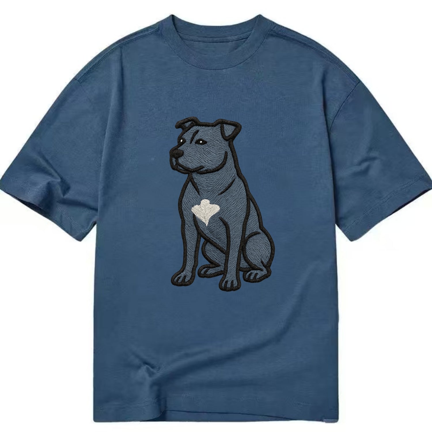 American Staffordshire Terrier - Blue embroidered design - Classic T-shirt - Twilight Navy(Blue)