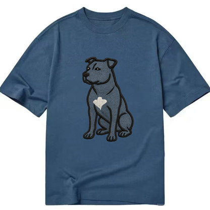 American Staffordshire Terrier - Blue embroidered design - Classic T-shirt - Twilight Navy(Blue)
