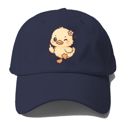 fluffy baby duck with small flower, one webbed foot raised sassily - Baseball Cap For Big Heads - Twilight Navy(Blue)