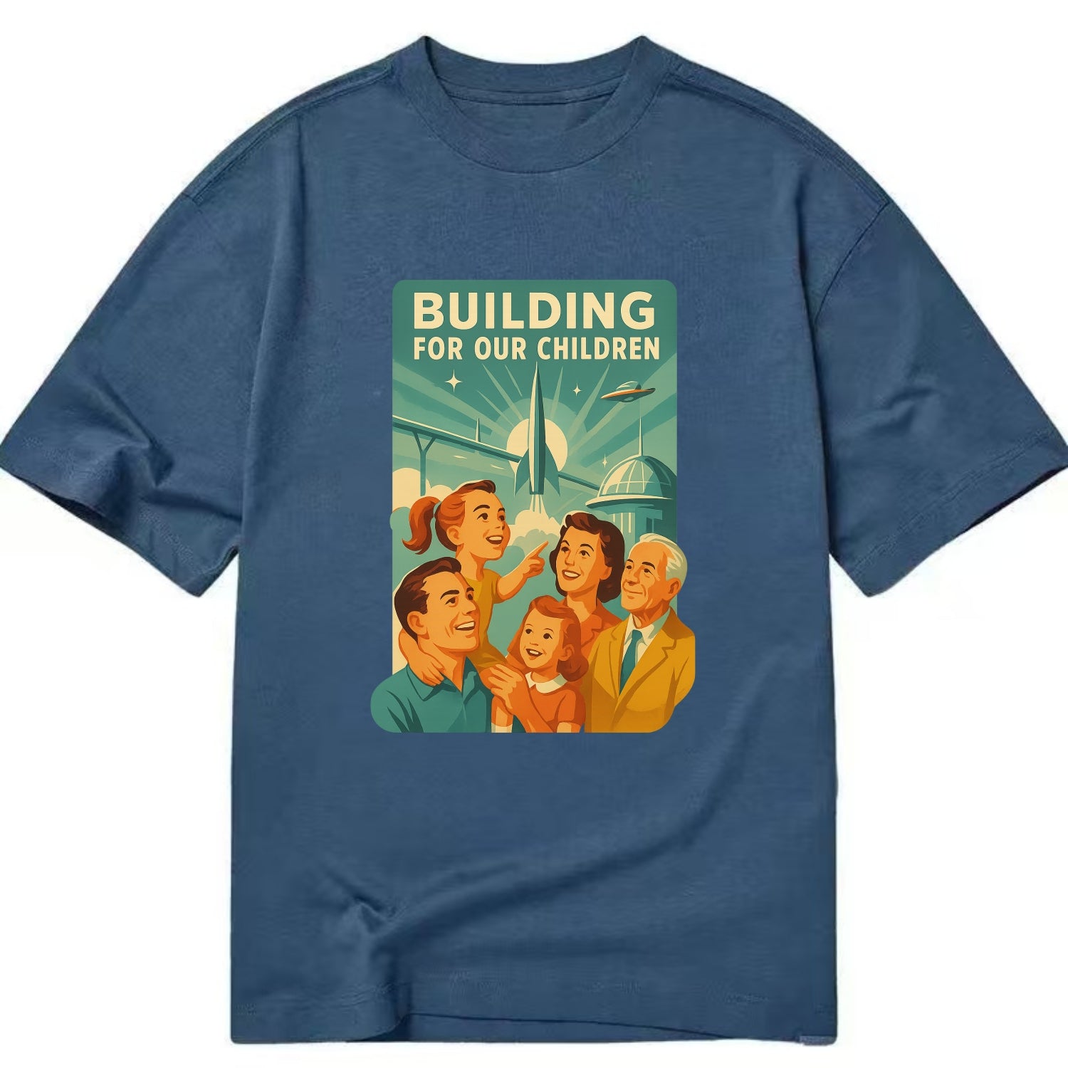 Multiple generations celebrating progress together - "Building for Our Children" - Classic T-shirt - Twilight Navy(Blue)