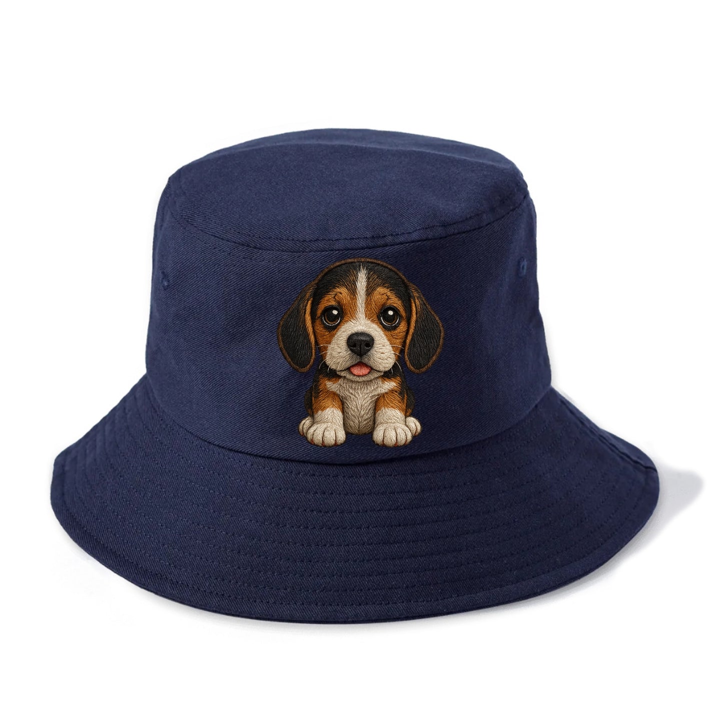 Baby Beagle Puppy - tricolor coat, long droopy ears, big pleading eyes, front-facing, - Bucket Hat - Twilight Navy(Blue)