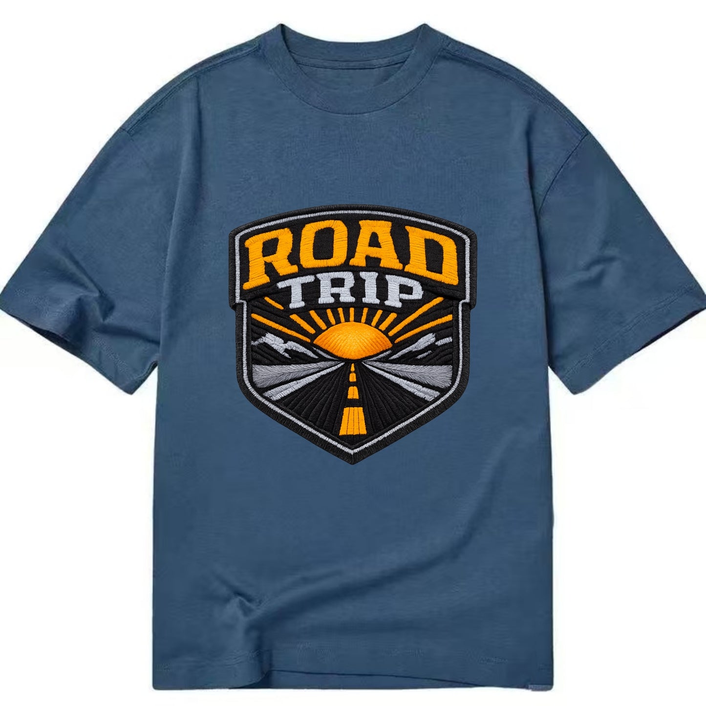 ROAD TRIP - highway and sun in orange and gray , open road - Classic T-shirt - Twilight Navy(Blue)