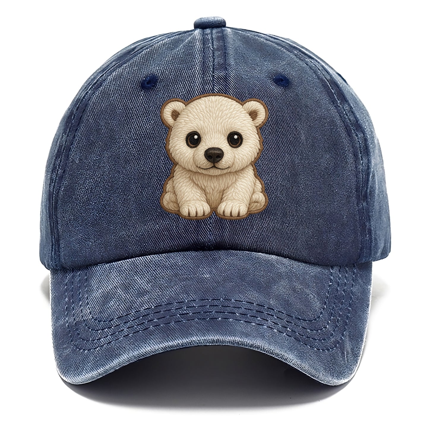 Baby Polar Bear Cub - white fluffy, black nose, dark curious eyes, front-facing, - Classic Cap - Twilight Navy(Blue)