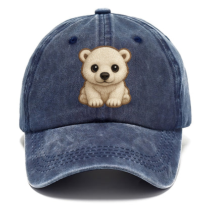 Baby Polar Bear Cub - white fluffy, black nose, dark curious eyes, front-facing, - Classic Cap - Twilight Navy(Blue)