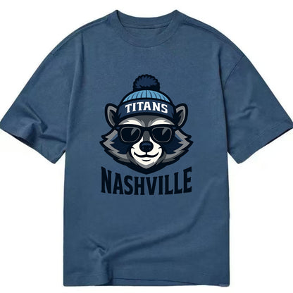 Nashville Raccoon wearing Titans navy and light blue beanie with pom pom and - Classic T-shirt - Twilight Navy(Blue)