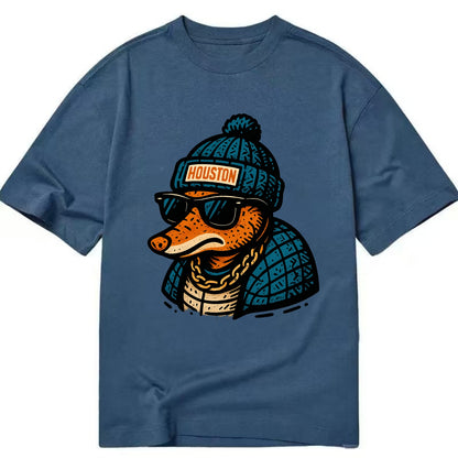 Houston Armadillo wearing Houston beanie with pom pom and wayfarer sunglasses - Classic T-shirt - Twilight Navy(Blue)