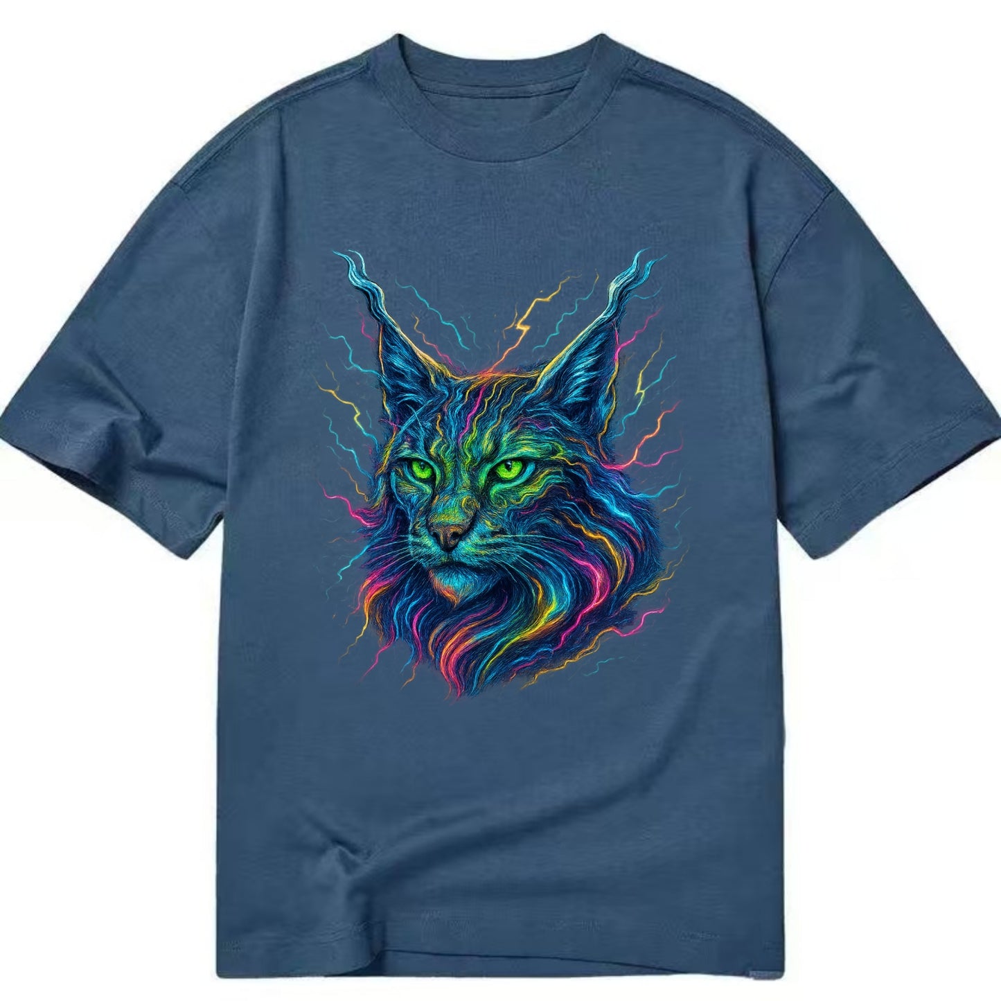 Wild lynx with ear tufts transforming into liquid mercury flows, silver and gold - Classic T-shirt - Twilight Navy(Blue)