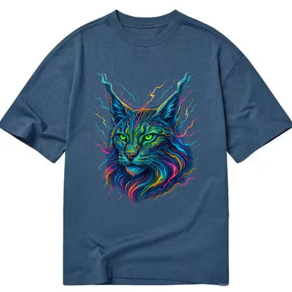 Wild lynx with ear tufts transforming into liquid mercury flows, silver and gold - Classic T-shirt - Twilight Navy(Blue)