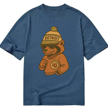 Michigan Wolverine wearing Detroit beanie with pom pom and wayfarer sunglasses - Classic T-shirt - Twilight Navy(Blue)