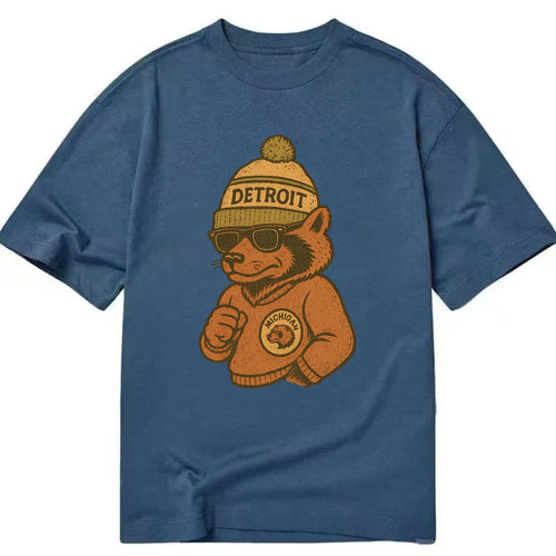 Michigan Wolverine wearing Detroit beanie with pom pom and wayfarer sunglasses - Classic T-shirt