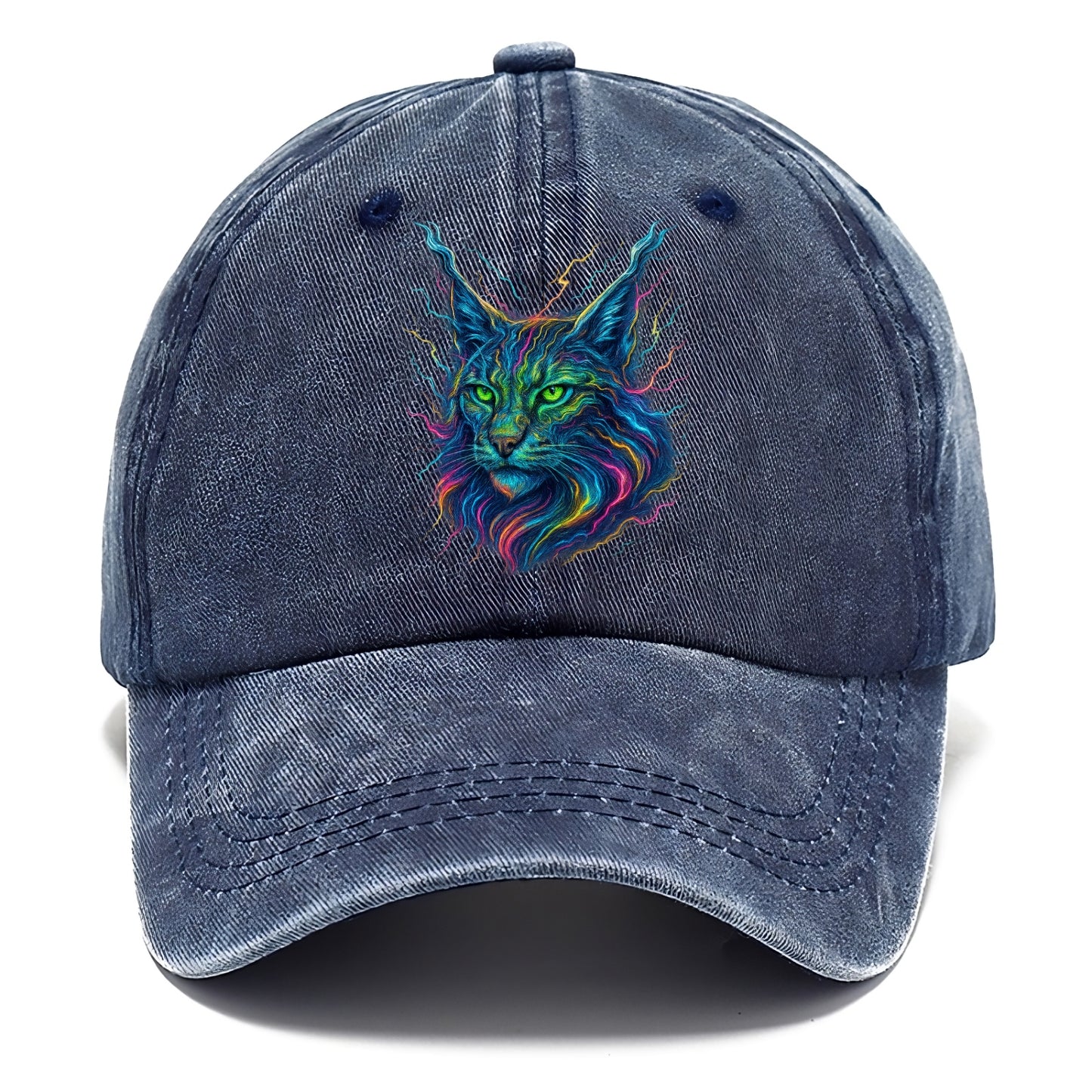 Wild lynx with ear tufts transforming into liquid mercury flows, silver and gold - Classic Cap - Twilight Navy(Blue)